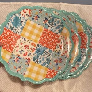 Pioneer Woman Patchwork Medley Teal Plates